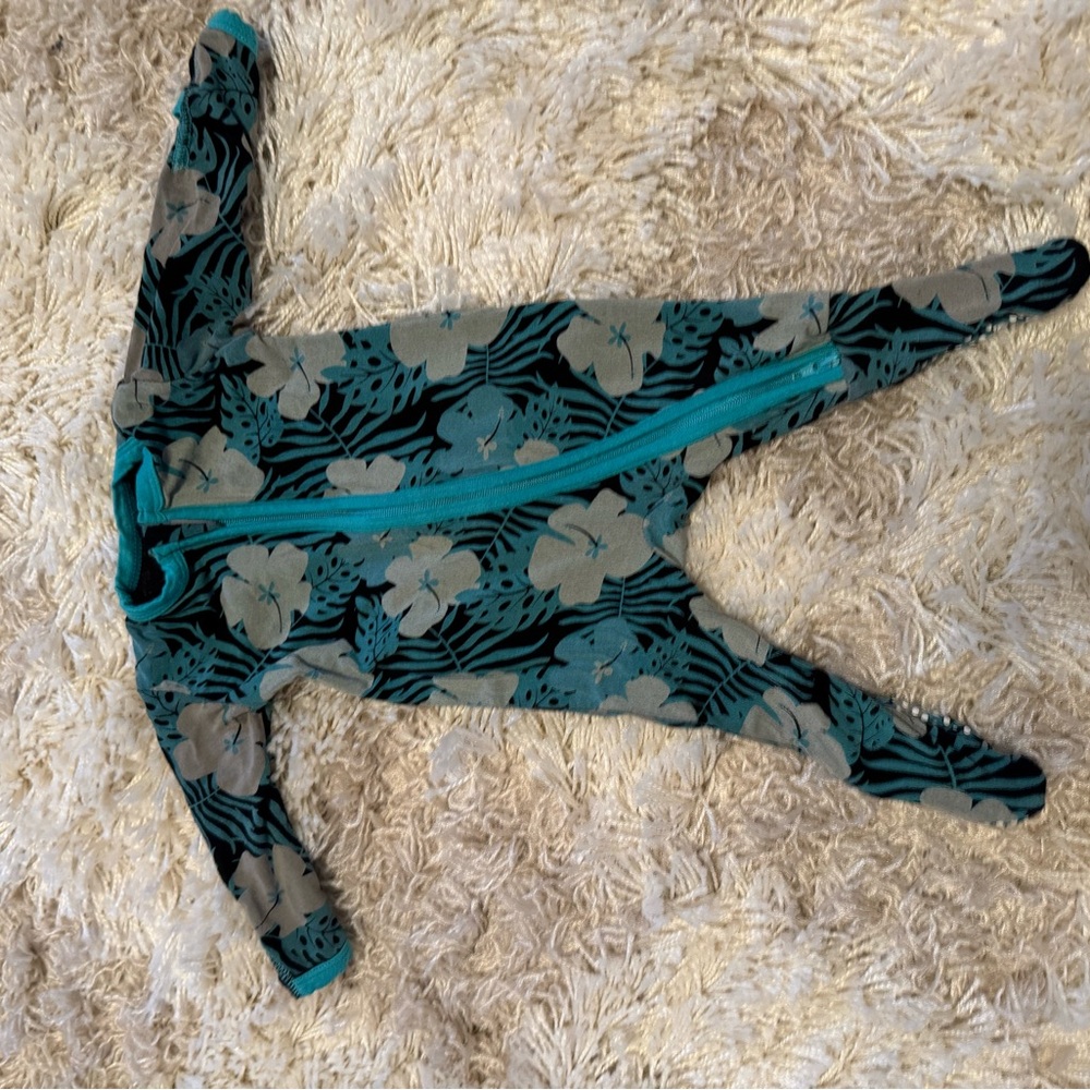 Kickee Pants Blue and Black Floral Footies